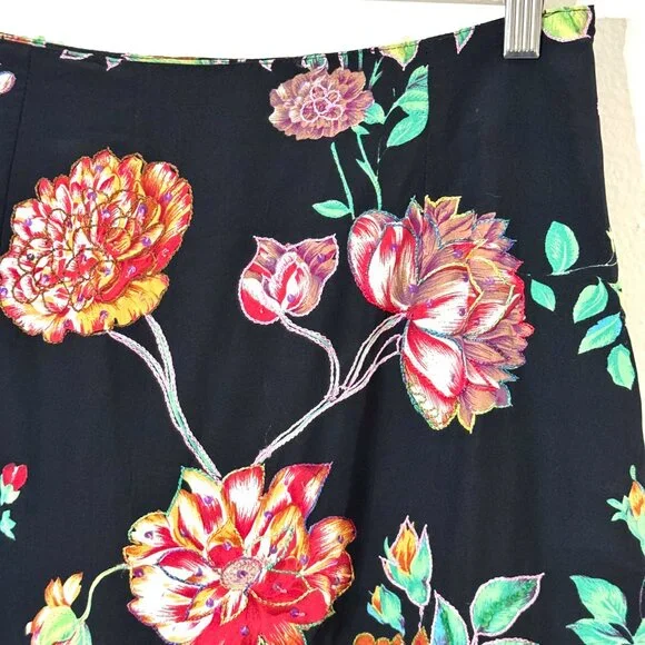 Vtg Y2K Black Floral Pencil Skirt Silky 15"W Embroidered Sequins Embellished NWT - Picture 11 of 16